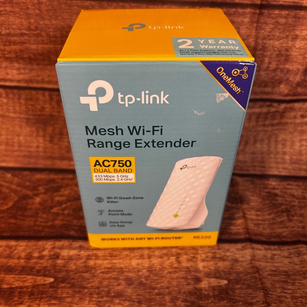 TP-Link RE220 AC750 Mesh Wi-Fi Range Extender Dual Band Wireless Booster White